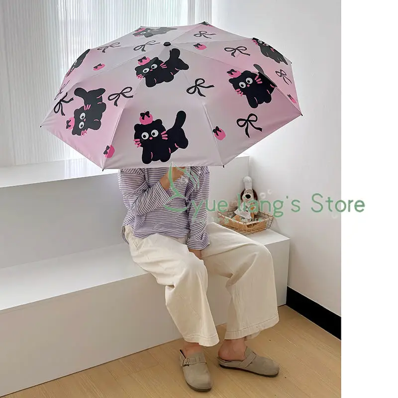 Automatic Pink Cat Umbrella, Sun Umbrella for Weather and Rain, Sun Protection Folding Ultraviolet Vinyl Parasol, New Umbrella