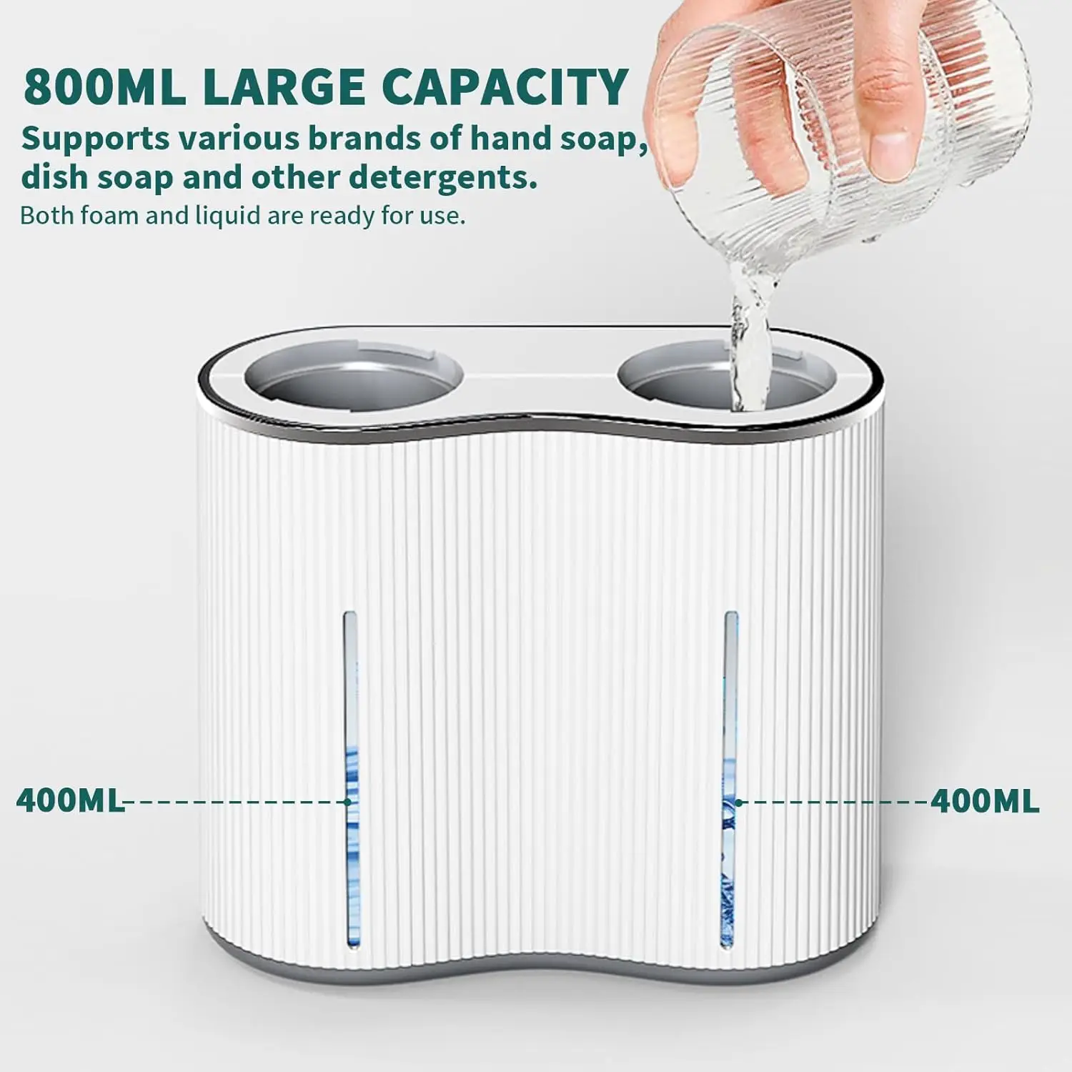 Dispenser Sabun Otomatis Dual-Head STLF Commercial Hotel, Sensor, Isi Ulang USB, Tanpa Sentuh, untuk Sabun Cair dan Busa