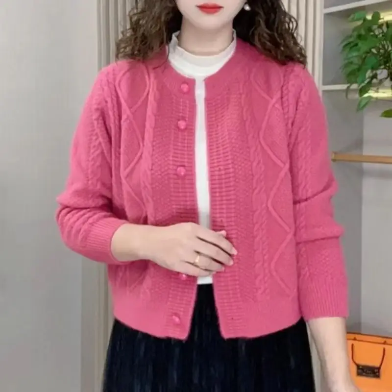 

Fashion Sweater Knitted Cardigan Jacket for Women 2025 Spring and Autumn Versatile Casual Loose Twisted Button Splicing Top