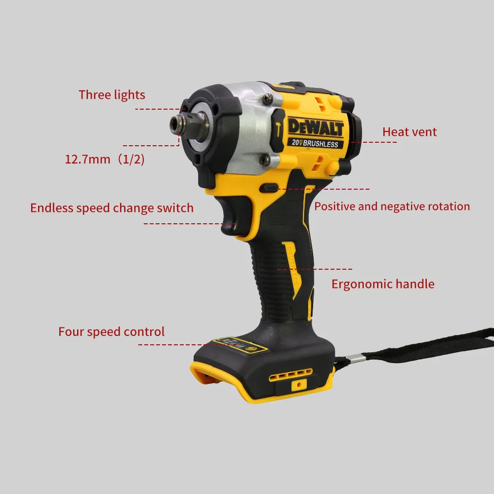 Dewalt DCF921 Electric Brushless Impact Wrench Rechargeable 20V Lithium Battery Cordless Variable Speed Charging Power Tools