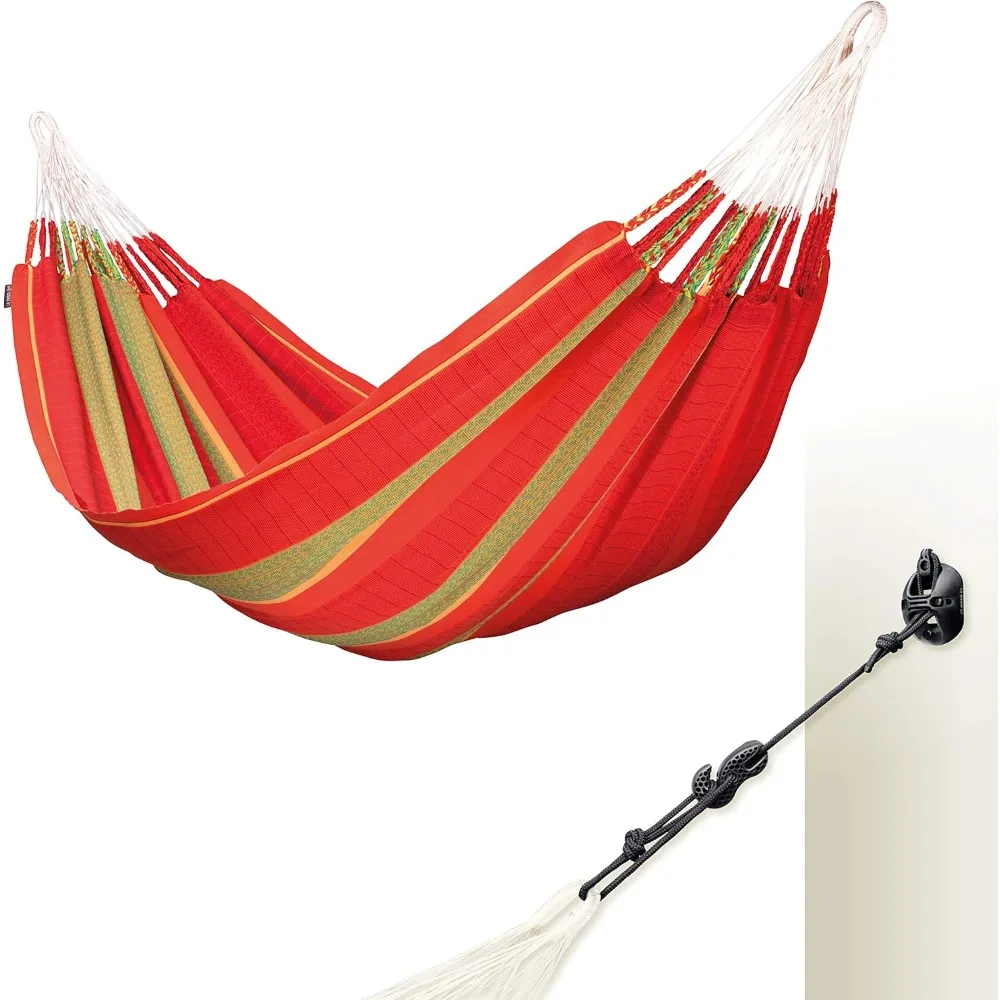 

flora classic cotton hammock - extra large double hammock for indoor and outdoor use - king size, chili color