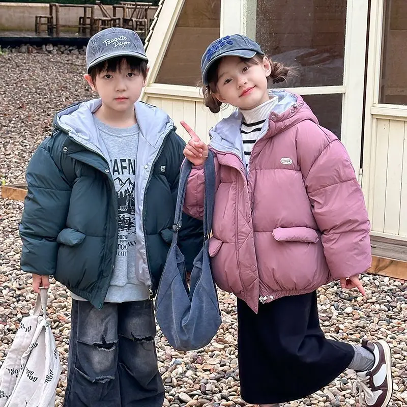 Boys Girls Hooded Coats 2-10Y Children Winter New Short Windproof Down Jackets  Thick Korean Kids Down Outerwear