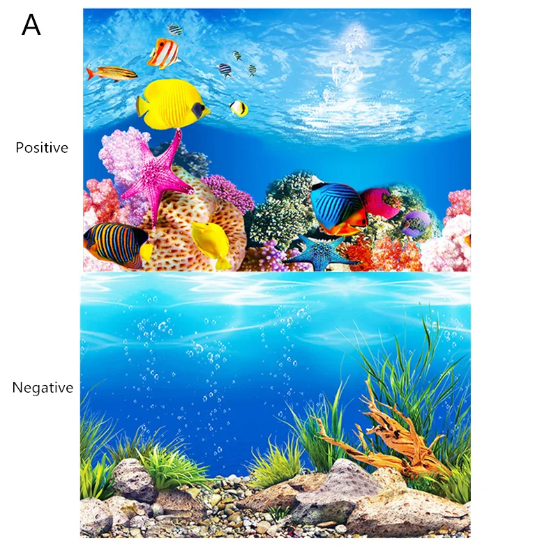 Aquarium Landscape Sticker Poster Fish Tank 3D Background Sticker Double-sided Ocean Sea Plants Aquarium Decor Accessories