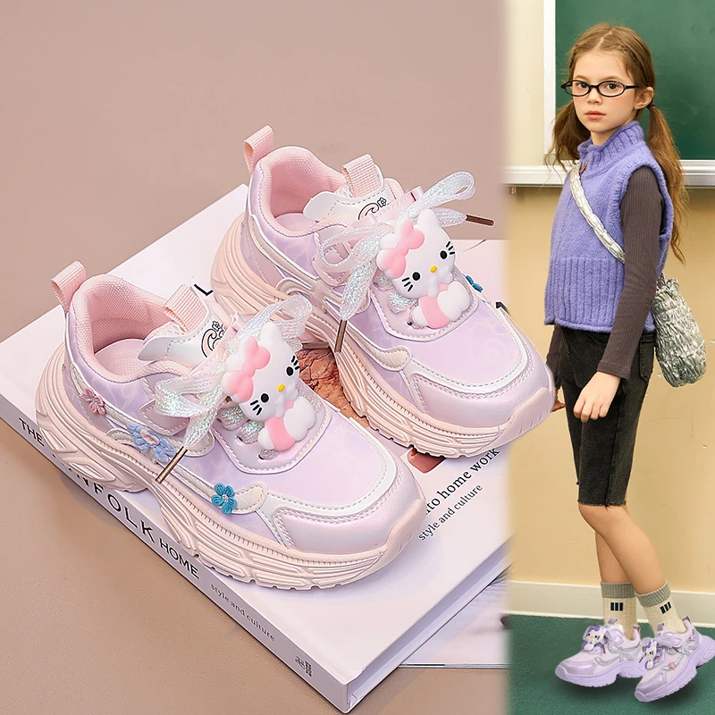 

Hello Kitty обувь для девочек, кроссовки для детей, студенческие повседневные баскетбольные кроссовки, детские кроссовки, модная спортивная обувь для бега