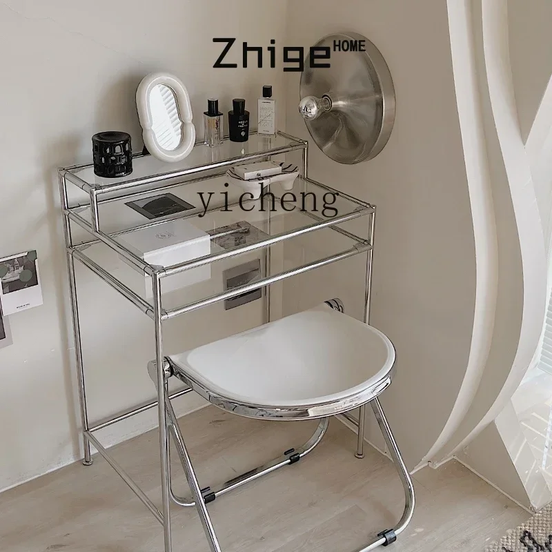 l1 Small Dresser Stainless Steel Single Desk Glass Makeup Display Stand Dining Table