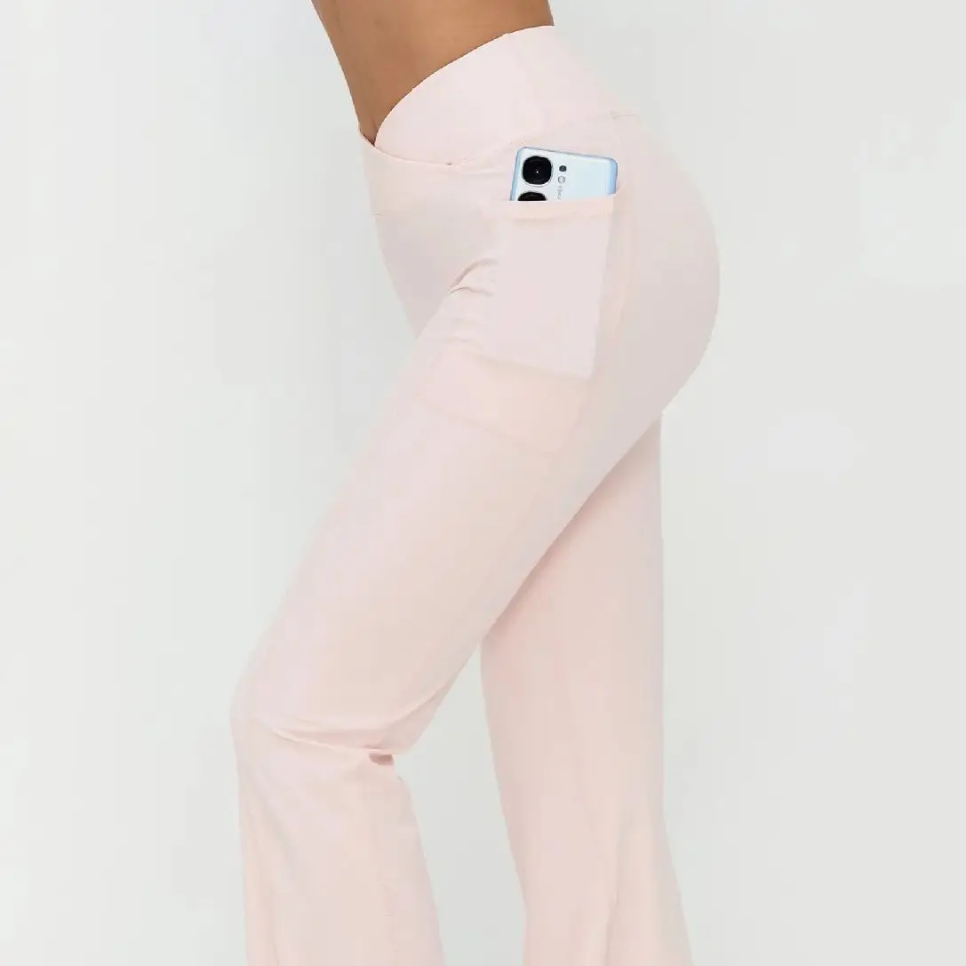 Ningyu High Waisted Flared Pants Women Cross Waisted Micro Flared Pants Fitness Casual Sports Flared Pants Push Up Sports Pants