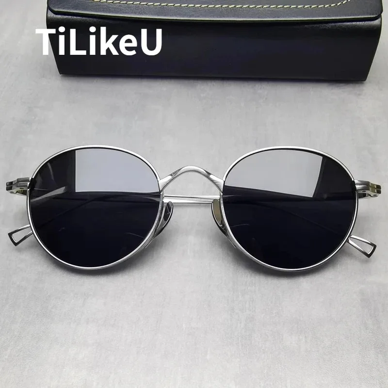 

Vintage Pure Titanium Oval Sunglasses for Men Classic Luxury Brand Designer Anti-UV Sunscreen Myopia Fishing Driving Sunglasses