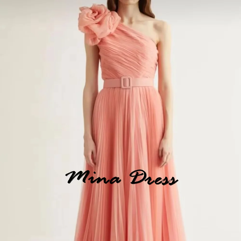 

Mina Customized Shoulder Graduation Dress Es Belt Elegant Formal Dresses for Women Evening Dress Stylish Wedding Flowers Prom