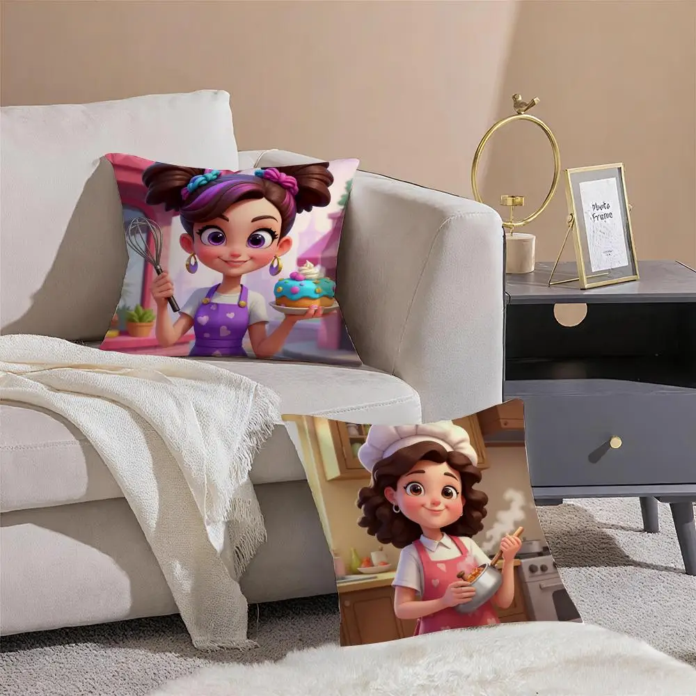 Fun Casual Western Cooking Mama Game Cartoon Cushion Cover Throw Pillow Cover Hidden Button Durable Polyester Chair Cushion