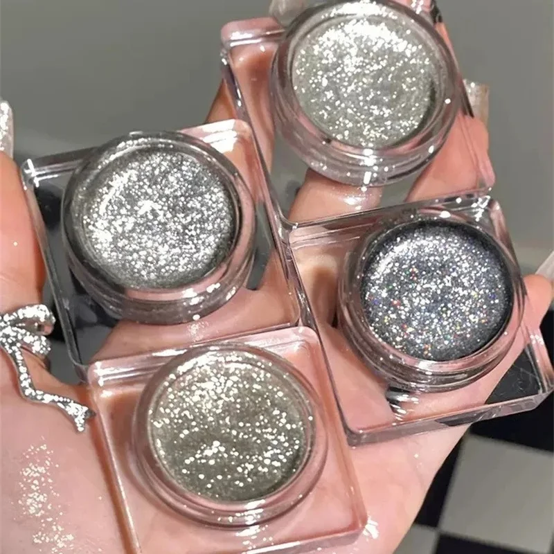 

4Pcs Glitter Punk Smoky Eyeshadow Gel Makeup Palette Metallic Dark Silver Wet Eyes Shadow Diamond Highlighter Pigments Cosmetics