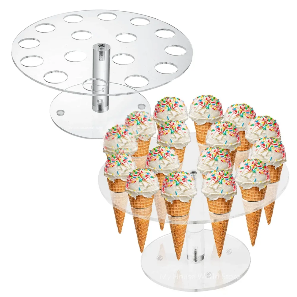 16-Hole Round Acrylic Ice Cream Cone Dessert Holder Display Stand Party Shelf for Wedding Party Dining & Bar Supplies