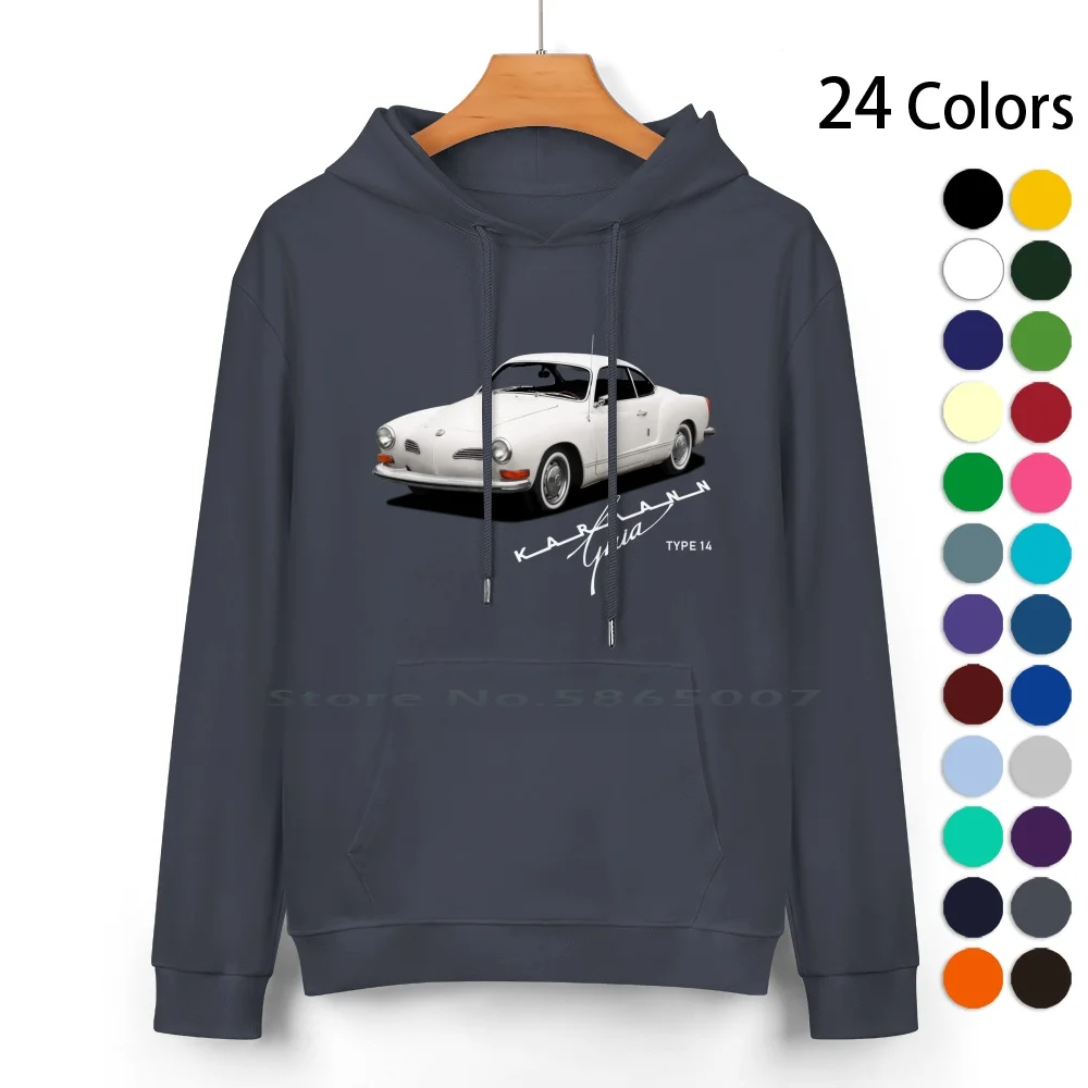 เสื้อสเวตเตอร์มีฮู้ดผ้าฝ้ายแท้ Karmann Ghia 24สีรถคลาสสิกรถเยอรมันคาร์มันน์จีเอีย100% รถโบราณ