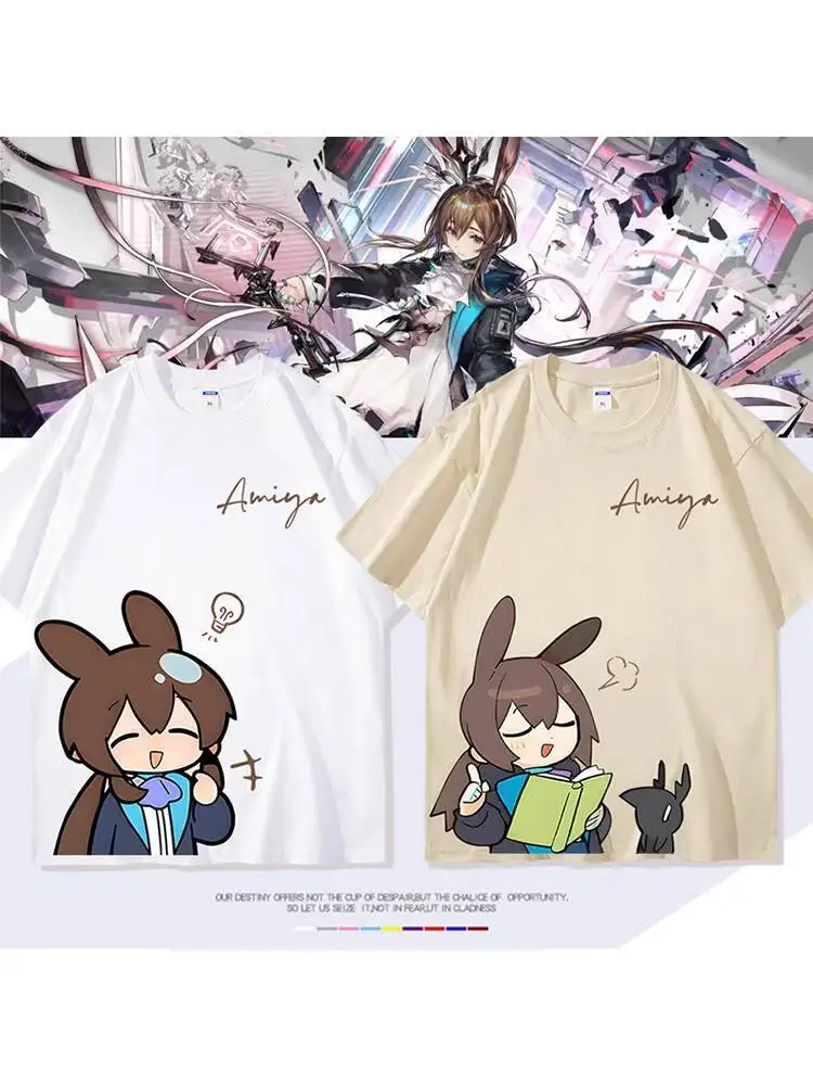 

Game Arknights Amiya Merchandise Q Version Pure Cotton Short Sleeve T-Shirt Unisex Student Summer Anime Clothing Trend