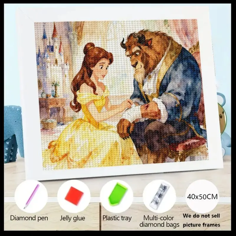 

1 шт., набор для алмазной живописи «сделай сам», 5D, «Красавица и чудовище» Диснея, принцесса Белль и принц, сказочный замок, сцена 40x50 см, L