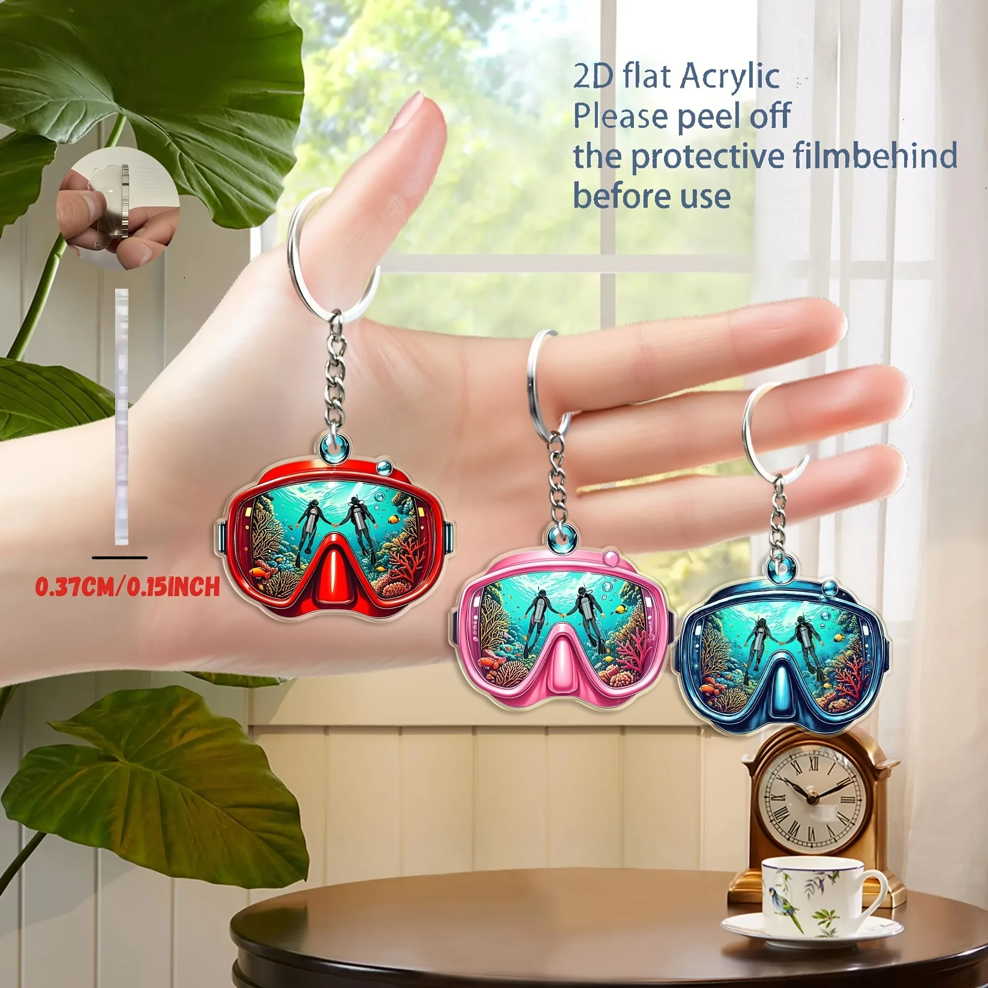 Diving Goggles Pendant Keychain Diver Themed 2D Flat Acrylic Ornament Hanging Decoration for Car Bags Festive Party Gift Charms