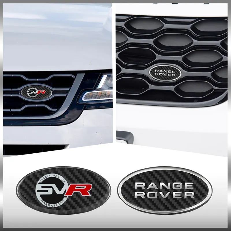 Car Decor Carbon Fiber SV SVR Logo Car Front Grille Trunk Badge Sticker For Discovery Evpque Defender 3 4 Velar Freelander Sport