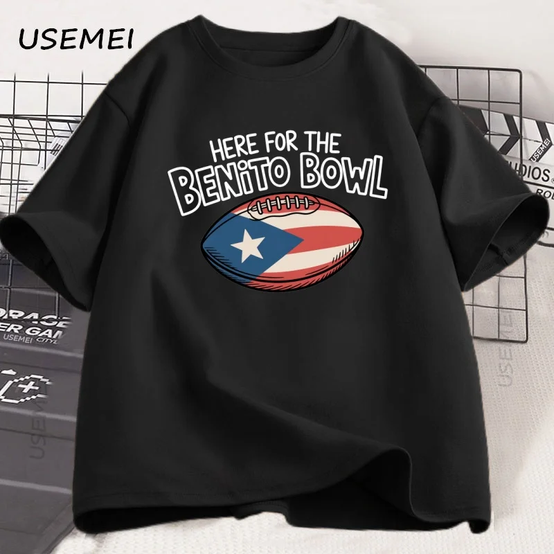 هنا من أجل The Benito Bowl تي شيرت كاجوال قطني بأكمام قصيرة تي شيرت بورتوريكو لكرة القدم نصف الوقت تي شيرت عالي الجودة