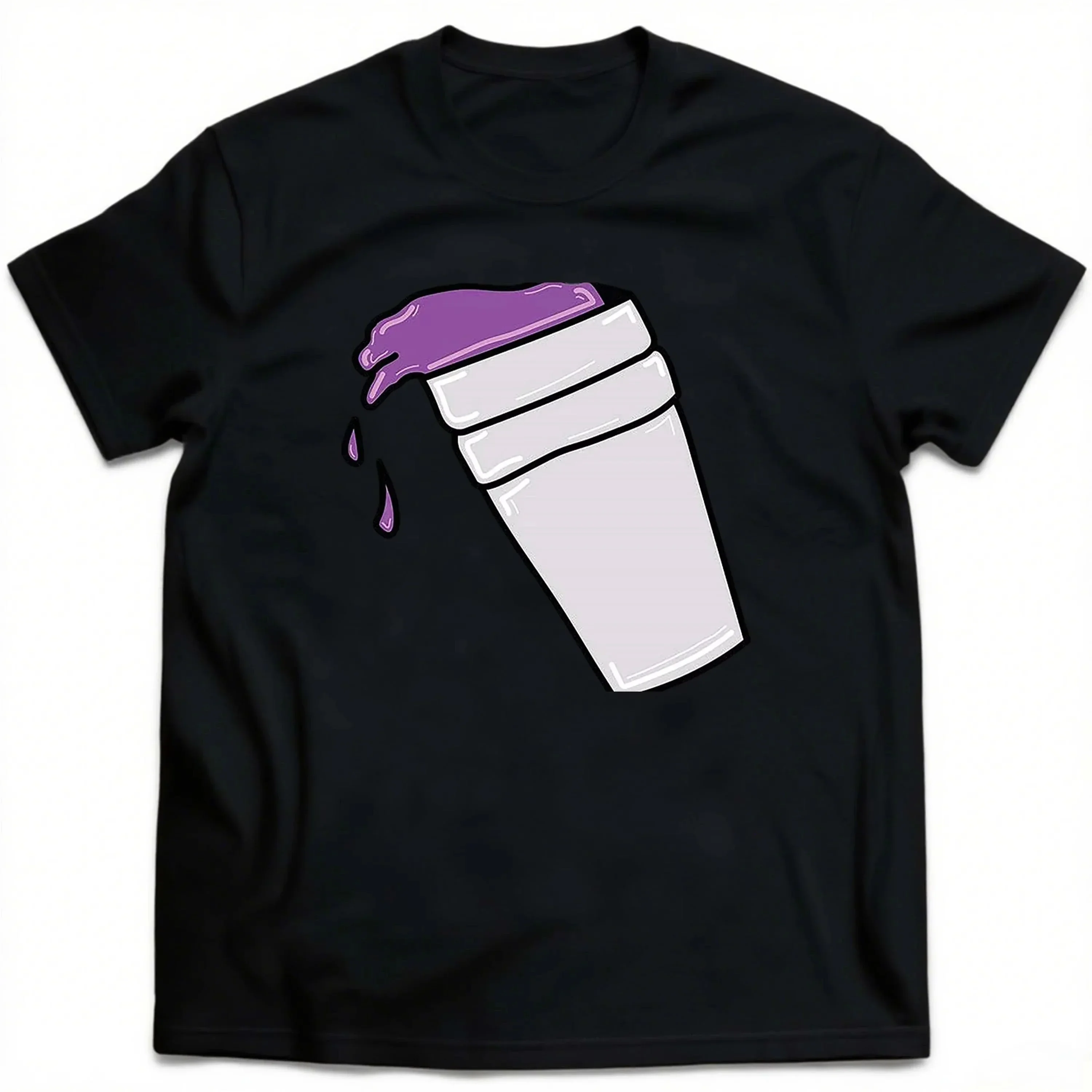 

Black Short Sleeve T-Shirt with Trendy Purple Liquid Pattern Suitable for Outdoor Leisure Wear in Summer