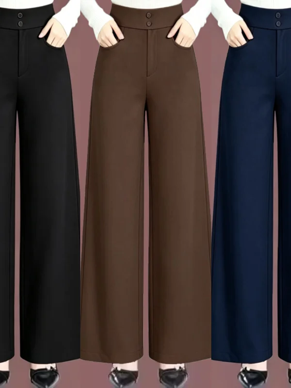 Women's Autumn Winter Thickened Fleece Wide Leg Pants Casual High Waist Trousers plus Size Warm Fashionable Long Trousers