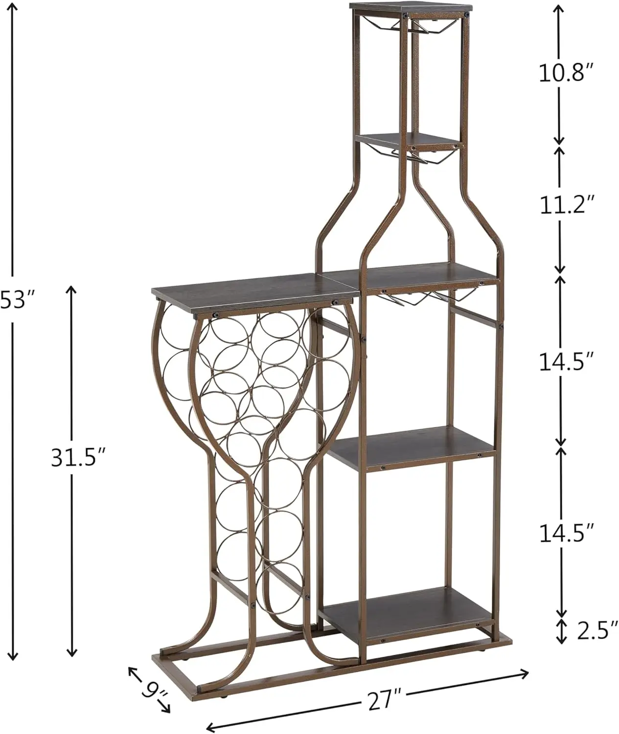 5 Tier Freestanding Wine Rack with Hanging Wine Glass Holder and Organizer, Wine Storage Home Bar