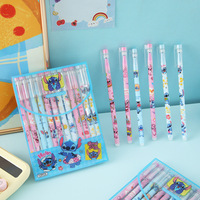 Disney 12pcs Erasable Gel Pen Cartoon Set Stitch Capibala Kuromi 0.5mm Black  Erasable Pen Students Learn Writing Instrument