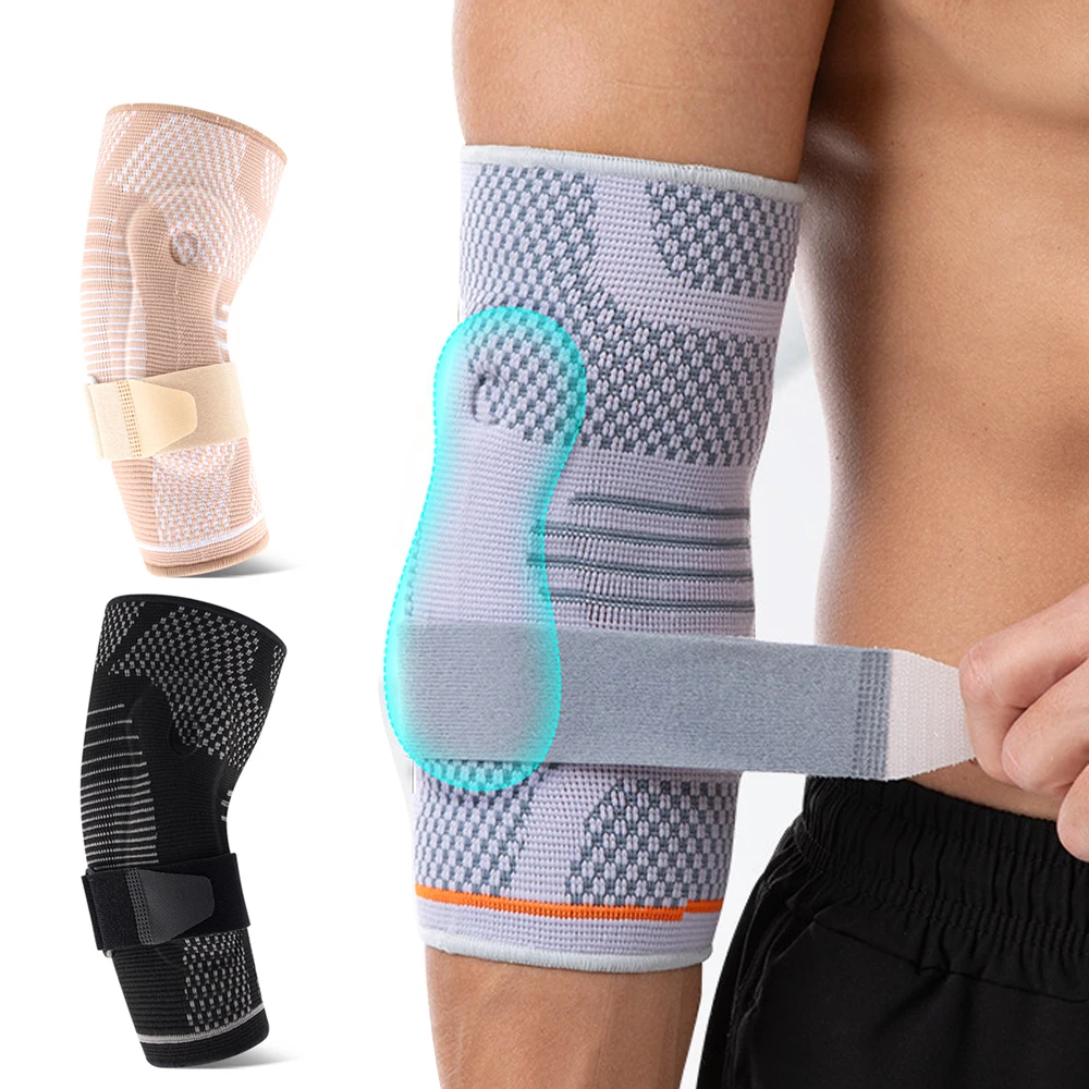 1Pcs Elbow Pads Silicone Compression Elbow Protection Sports Injuries 3D Knit Adjustable Elbow Support Tennis Basketball Unisex