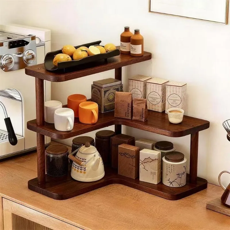 3‑Tier Bamboo Corner Storage Shelf Multifunctional Countertop Organizer Mugs Cups Tea Coffee Sundries Storage Rack Home Decor
