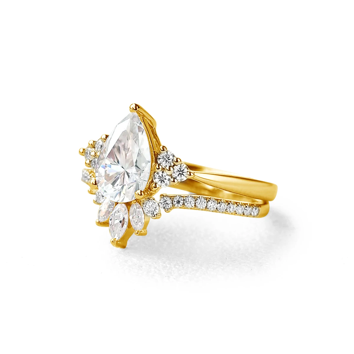 Kirin Palace Pear Cut Moissanite Ring 2PCS 100% 925 Silver Ring For Women White/Yellow/Rose Gold Plated Gift Engagement Jewelry