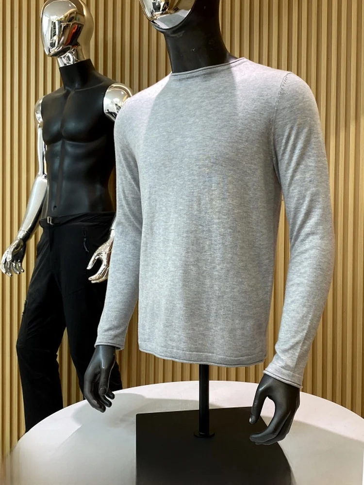 

Nordic Style Men's Knitted Long Sleeve Wool Blend Base Shirt Comfortable Spring round Neck Warm Casual T-Shirt for Youth