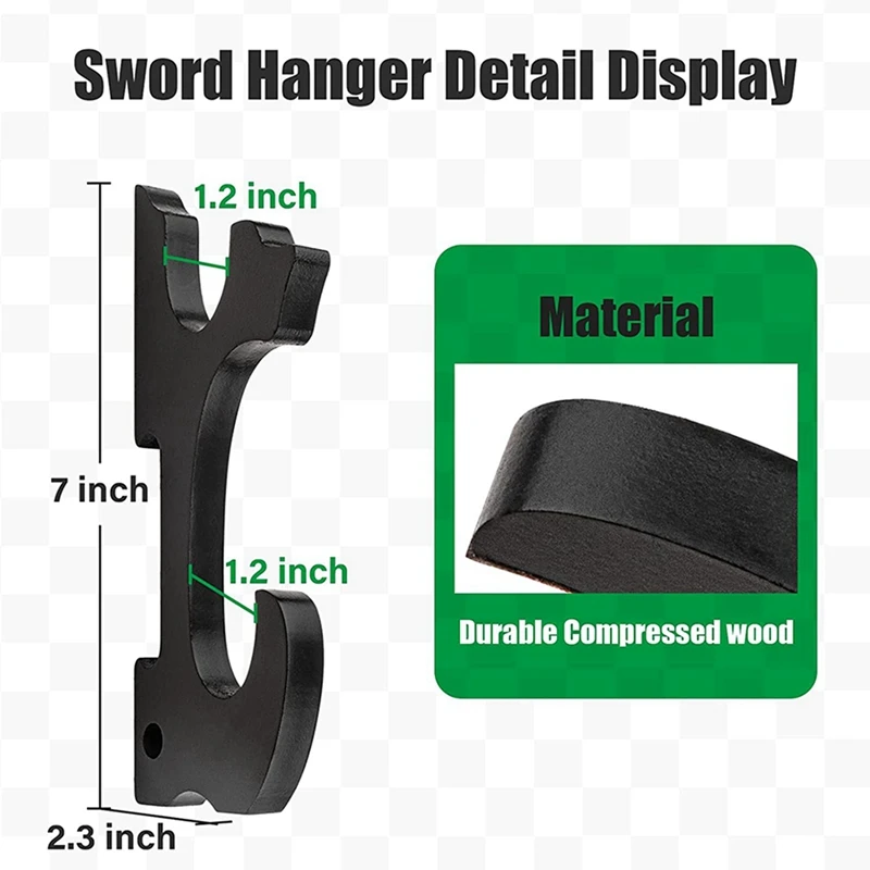 B84B 3X Sword Wall Mount 2/Set 1-Tier Padded Hook Katana Holder Adjustable Display Hanger for Samurai Tanto