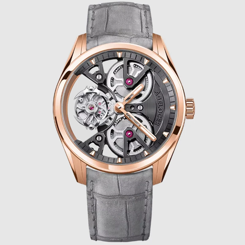 AGELOCER Men's Luxury Skeleton Manual Mechanical Watch Free-sprung Balance Manta Tourbillon Watch for Men's Birthday Gift image 3