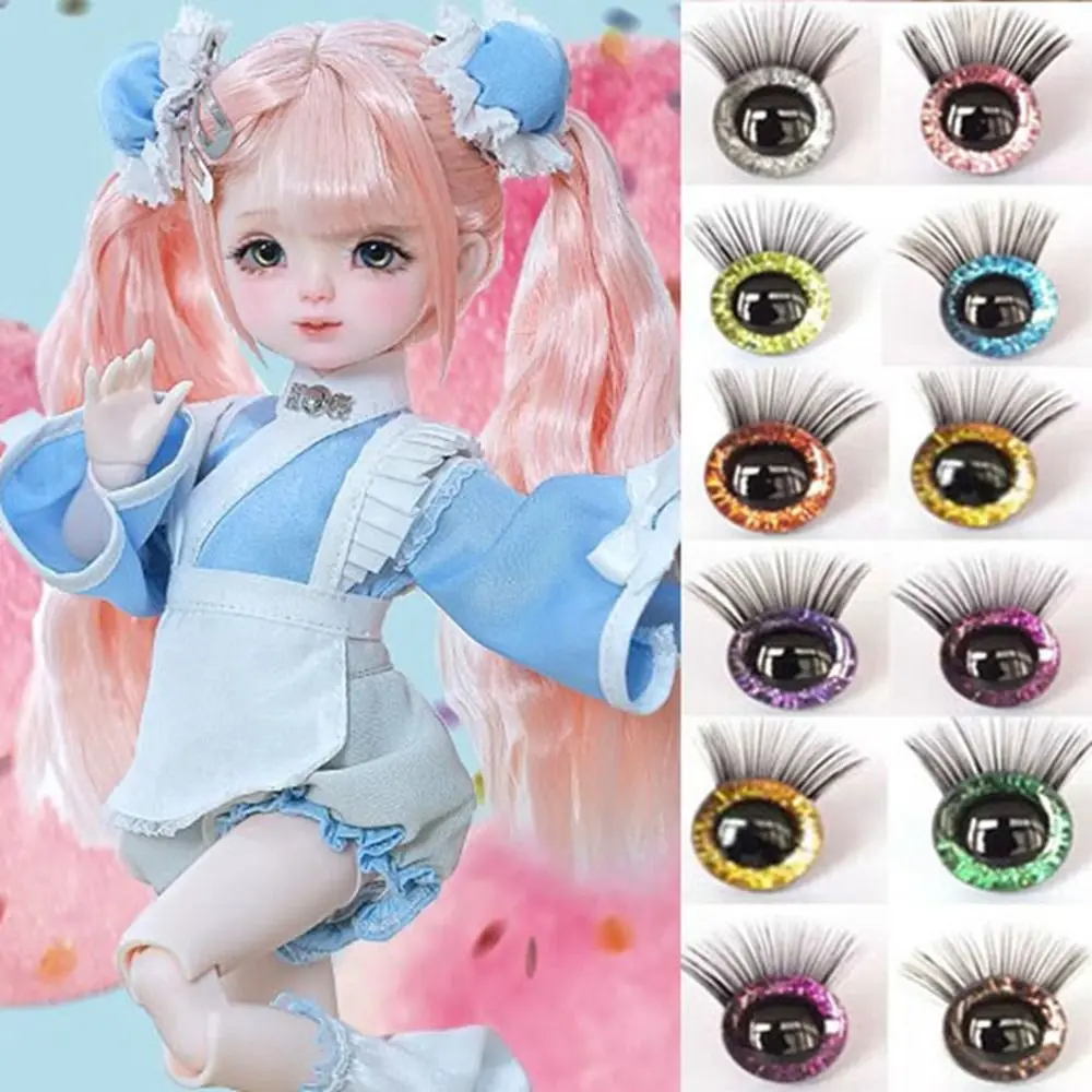 1 Pair 12mm 10 Colors Glitter Crystal Eyes Crafts with Eyelash Bear Animal DIY Dolls Puppet Accessories Stuffed Toys Parts