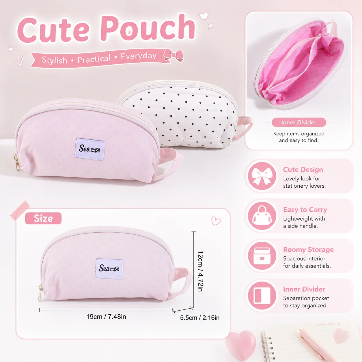 1 PC Cute Shell-Shaped Pencil Case – Zippered Pouch for Stationery Storage; Suitable for Students, School, Travel, and Daily Use