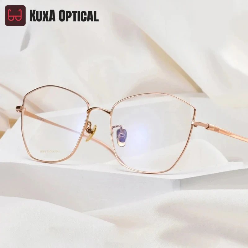 

KUXA Titanium Women Cat Eyeglasses Prescription Optics Glasses Myopia Progressive High-Quality LIGHTWEIGHT Women's Eyewear