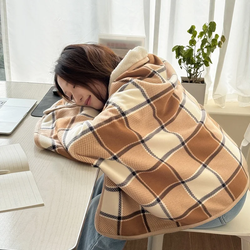 Plaid Fleece Shawl Blanket with Buttons, Soft Warm Wearable Wrap for Home Office and Travel, Multiple Colors Available