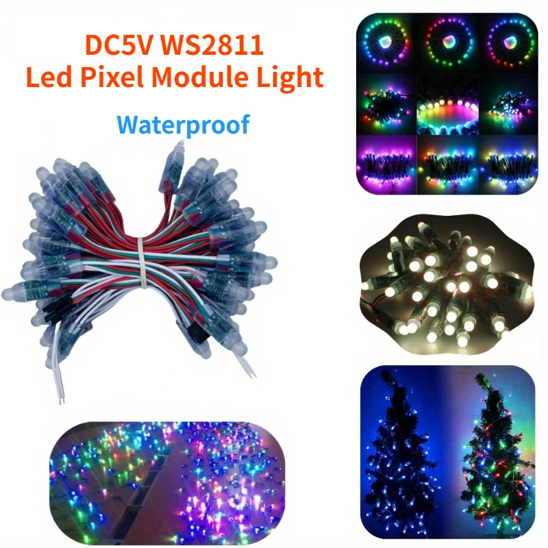 50pcs/lot 5V 12mm WS2811 IC RGB Digital Full Color Led Pixels Module String Lights IP67 for Holidays Christmas Festival Lighting