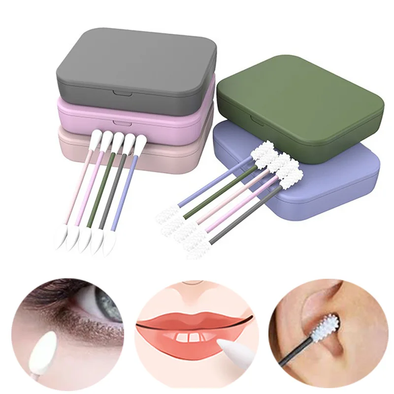 4Pcs/Set Reusable Cotton Swab 4 IN 1 Portable Silicone Swab with Mirror Cleanable for Ear Cleaning Beauty Makeup Tool