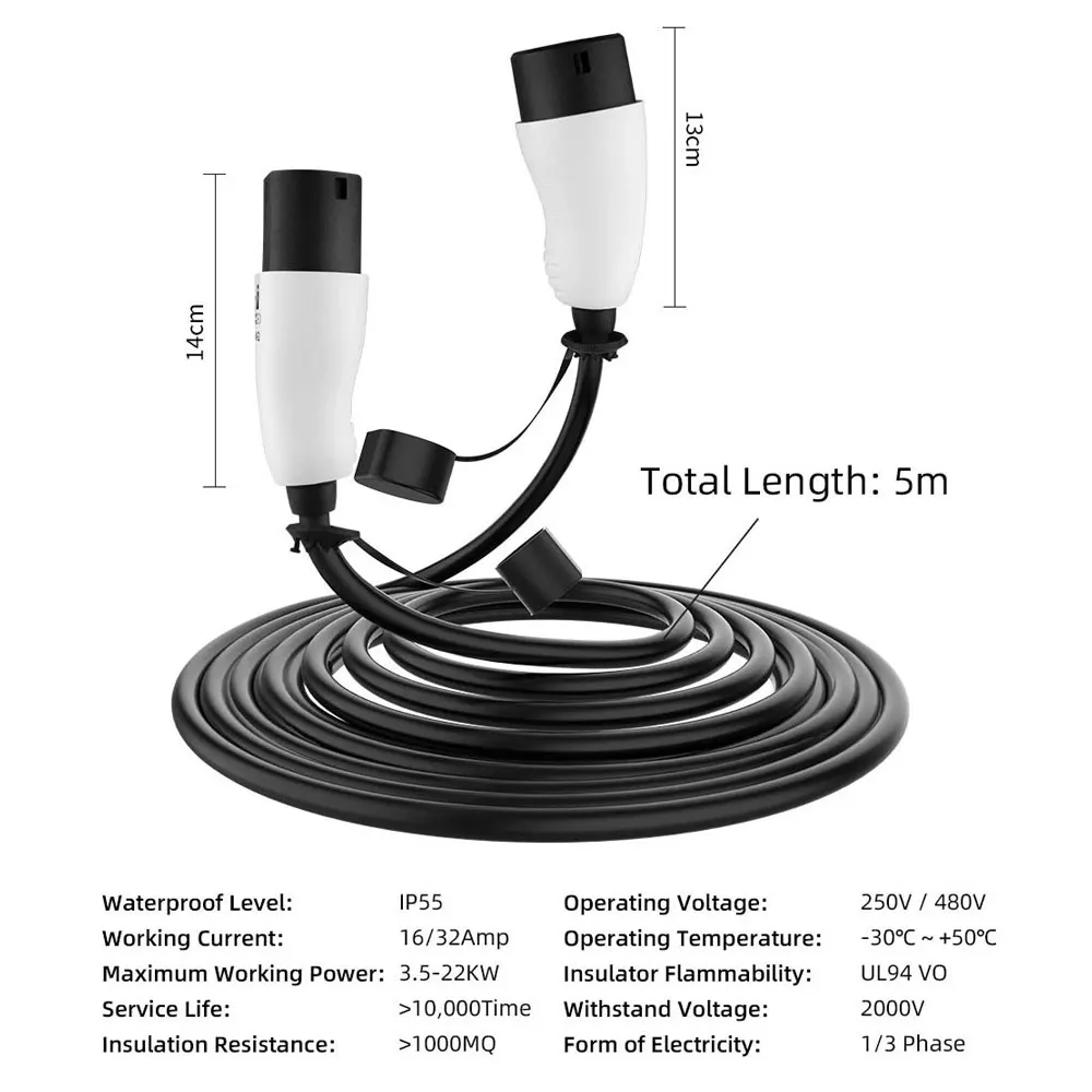 EVMBO EV Charger 16A/32A Type 2 to Type1 EV Charging Cable IEC62196-2 To J1772 Charging Cord for Electric Vehicles Car Cable