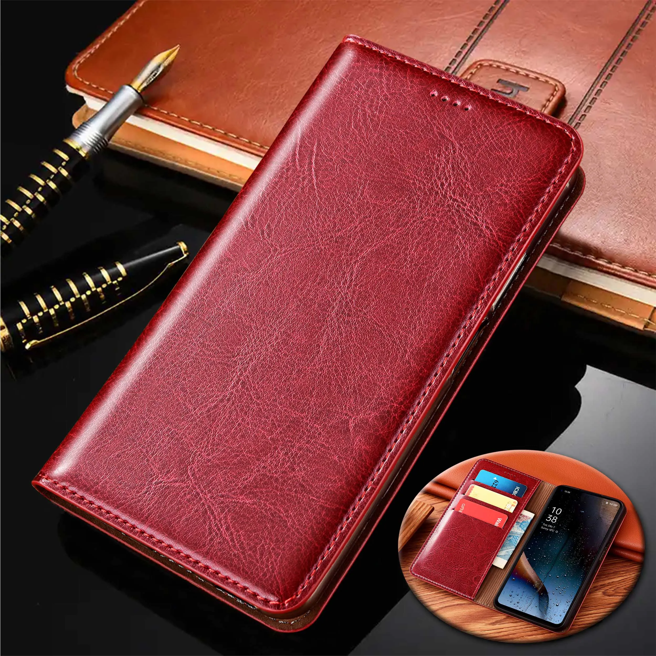 

For Xiaomi Poco M3 M4 M5 M5S M6 M7 Pro Plus 4G 5G Crazy Horse Pattern Of Genuine Leather Wallet Flip Phone Cover Case Non-Slip