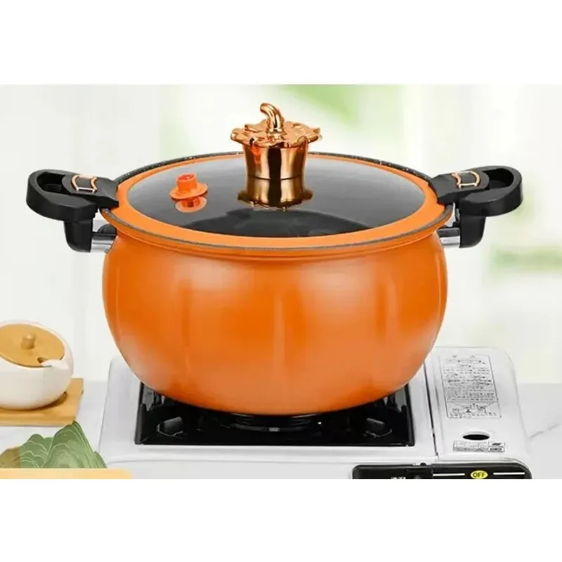 Portable Household Kitchen Pumpkin Shape Micro Pressure Cooker, 8 Liters Non-stick Multi-functional Stew Pot