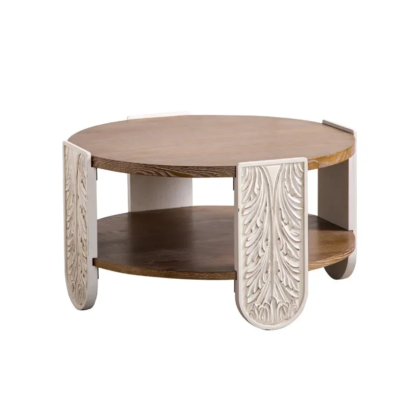 

French light luxury wood carved coffee table