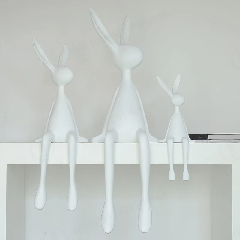 Cartoon Long Ear Sitting Rabbit Figurine Minimalist Ornament for Entryway, TV Cabinet & Desktop Home Decor