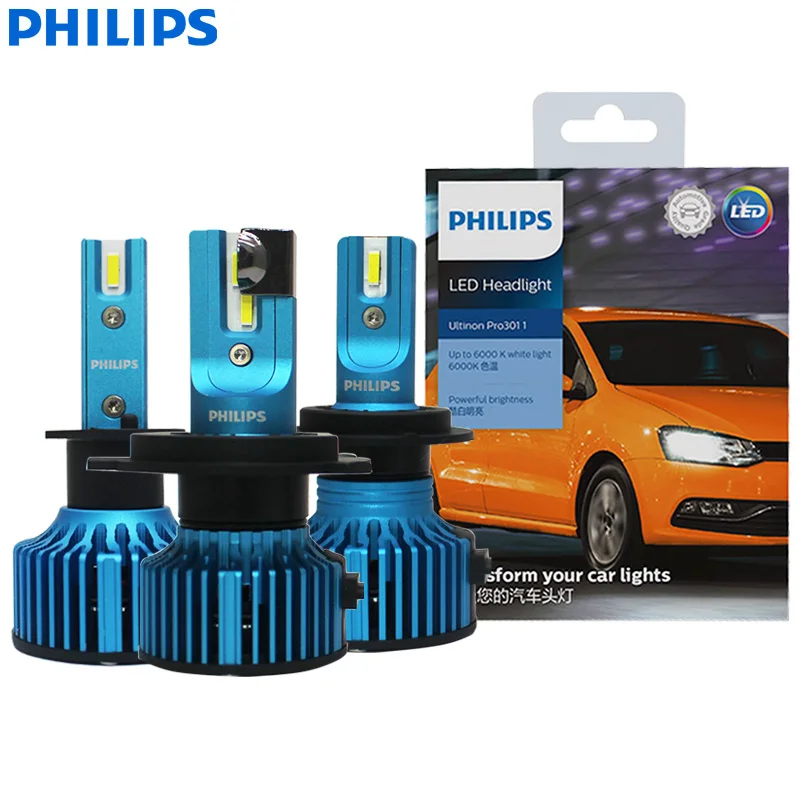 Philips Светодиодные Лампы Для Автомобильных Фар H1 H4 H7 H11 HB3 HB4 HIR2 9005 9006 9012 6000K Ярко-белый Оригинальный Компл...