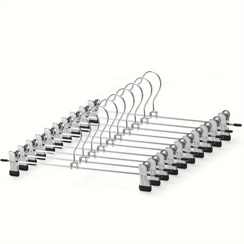 10pcs Non-slip Pad Adjustable Clamp Chrome Metal Trousers Hanger Clip Hanger Wardrobe Skirt Pants Anti-wrinkle Drying Rack