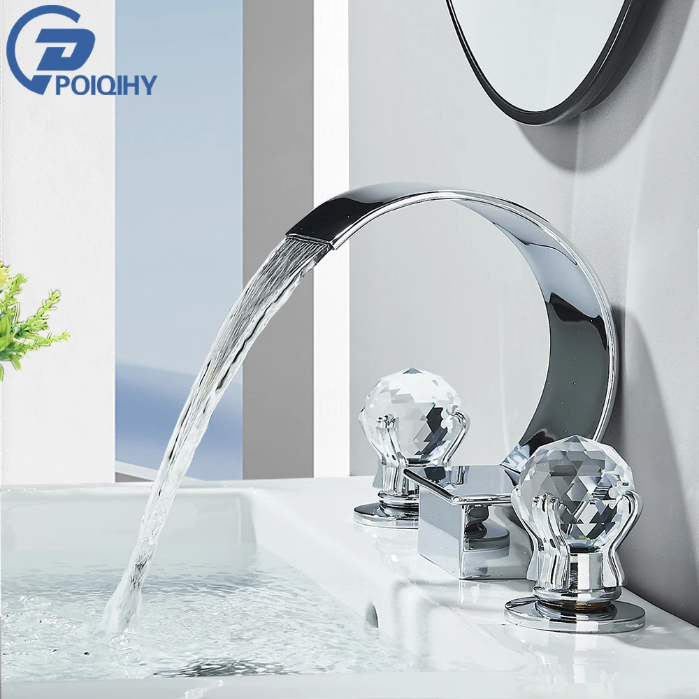 

Waterfall Chrome Basin Faucet Dual Dual Handle Widespread Bathroom Sink Mixer Tap Deck Mount Golden Bath Shower Mixer Tub Faucet