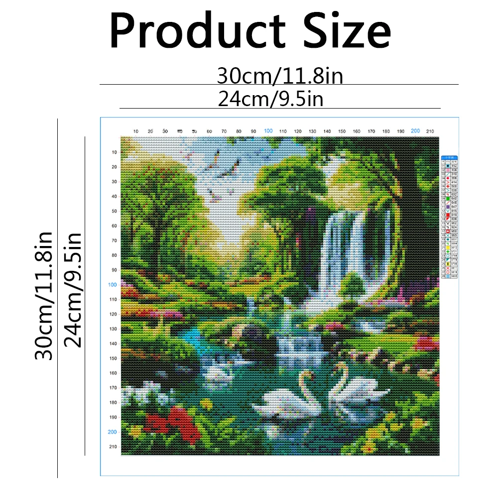 Momoart Swan Counted Cross Stitch Waterfall Landscape Embroidery Fabric Tree Design 11CT Unprinted Needlework Home Decoration