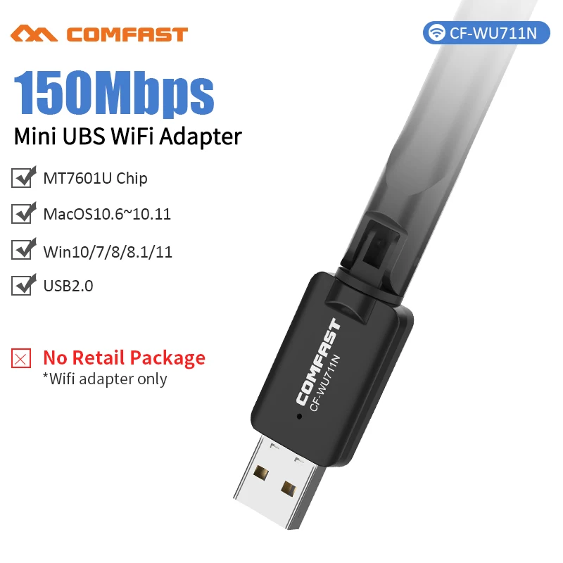 10pcs/Lot Realtek8188EUS Wireless Network Card Mini USB WiFi Adapter LAN Wi-Fi Receiver Dongle Antenna 802.11b/g/n For PC