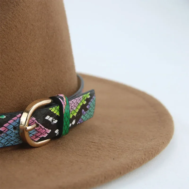 Hats for Men Belt Snake Print Vintage Street Fedora Hats Wide Brim Green Black Fascinator Women Felted Hats Sombreros De Mujer