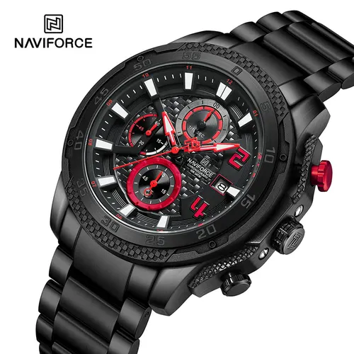 NAVIFORCE Relojes de acero inoxidable para hombre Esfera luminosa resistente al agua con cronógrafo Reloj de pulsera informal de negocios para hombre