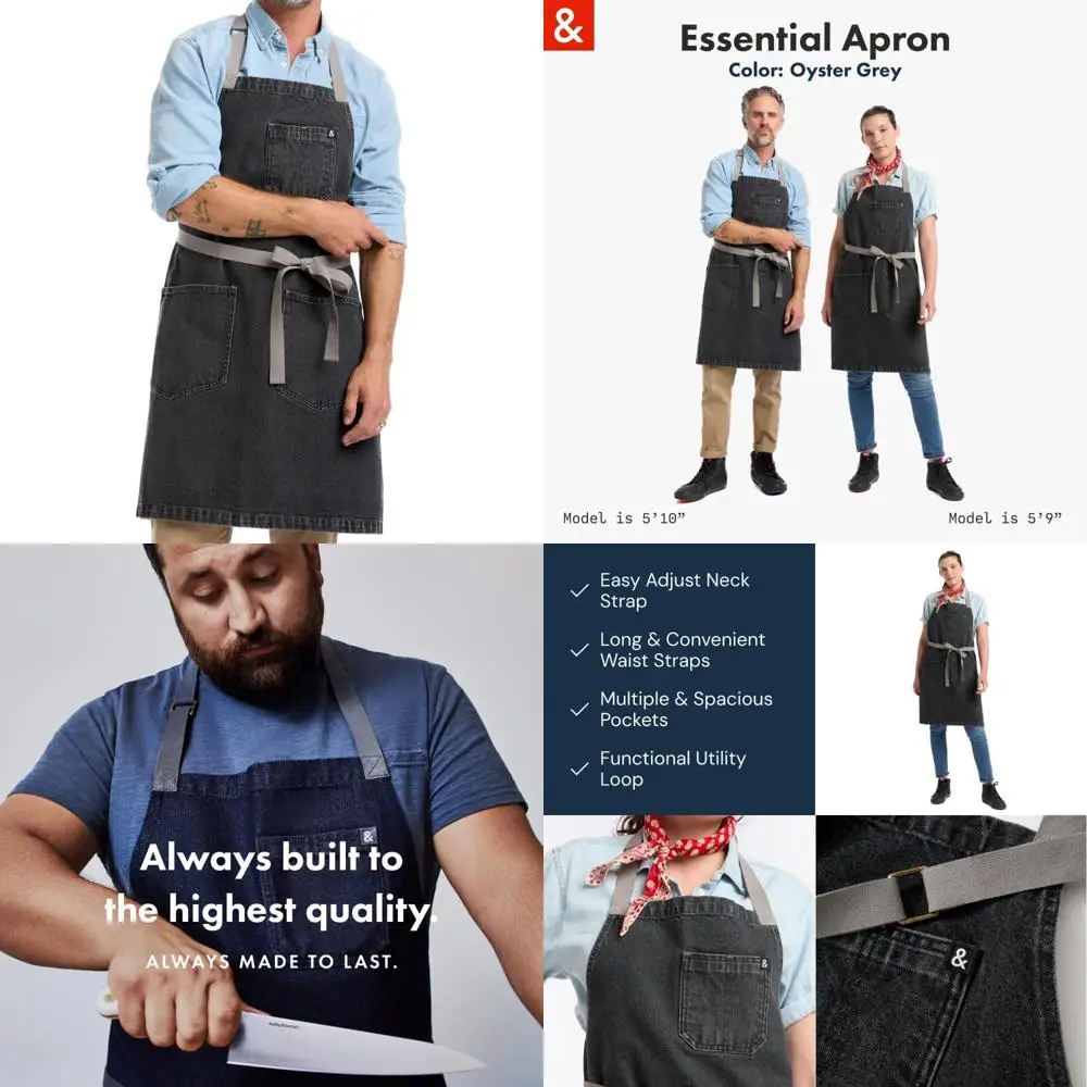 

Professional Chef's Heavy-Duty Denim Kitchen Apron with Pockets and Towel Loop for Cooking, Ideal Workwear for Culinary Enthusia